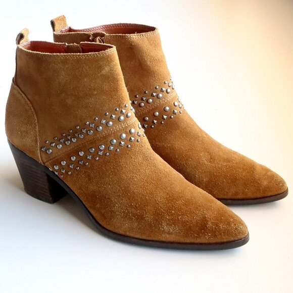 Lucky Brand Latinia Brown Suede Leather Almond Toe Studded Ankle Boots Booties 7 - Picture 16 of 16